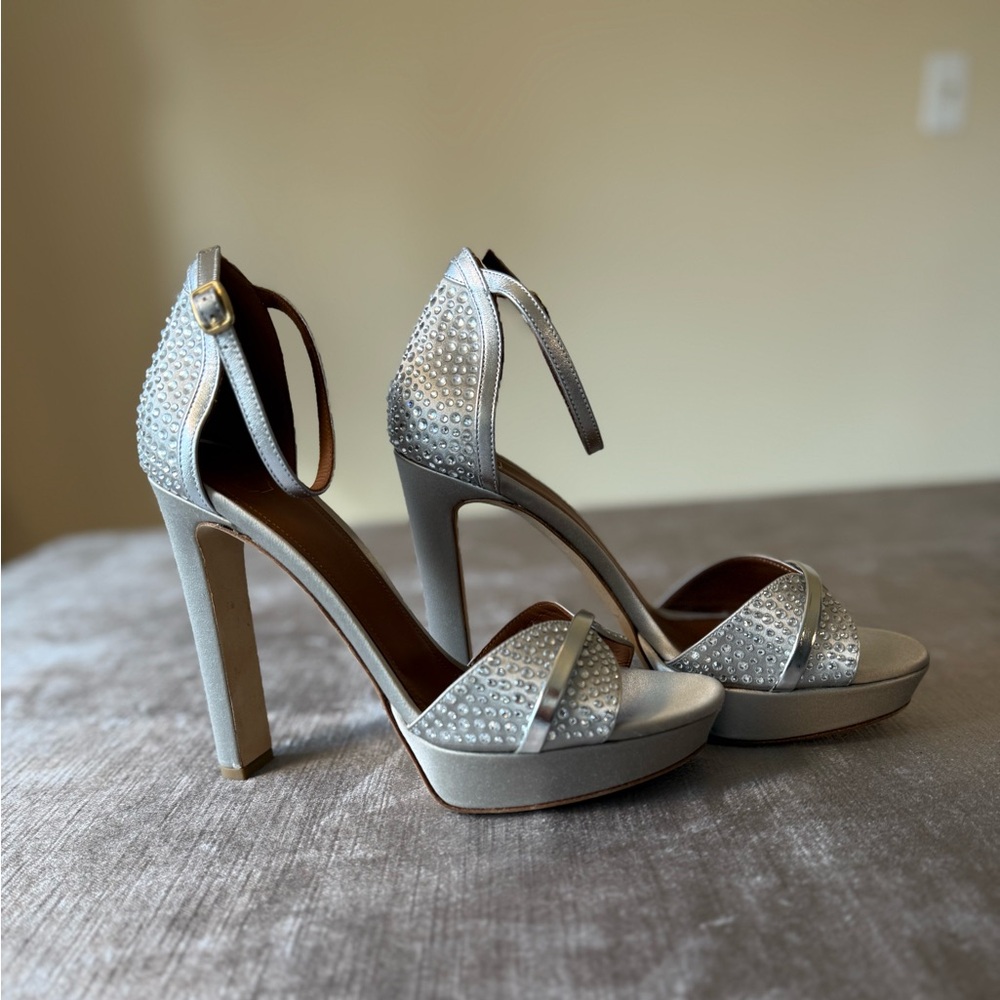 Malone Souliers Miranda Crystal Platform Heels Silver EU 40 NIB
